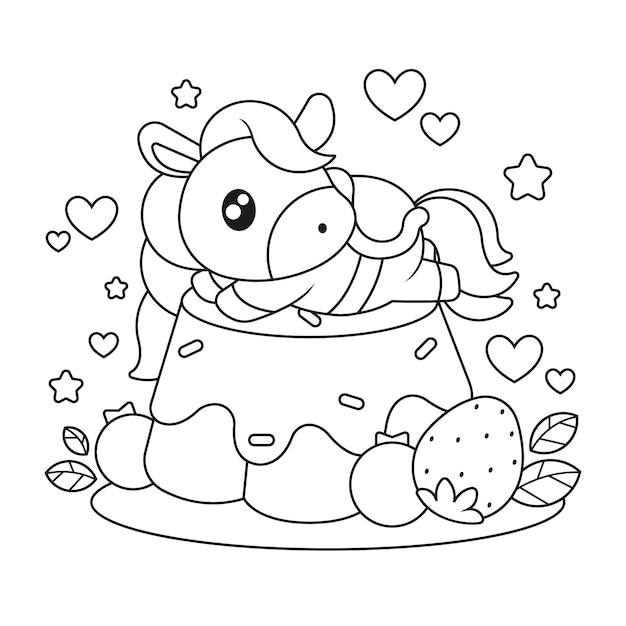 Vecteur gratuit livre de coloriage kawaii dessiné à la main avec gâteau