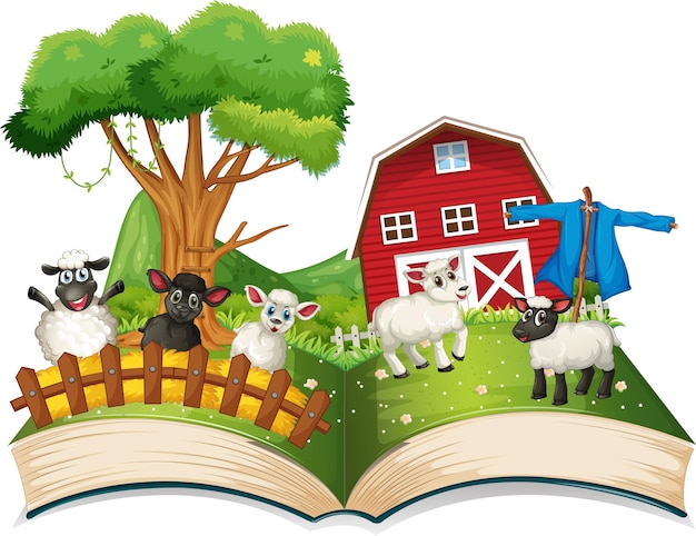 Vecteur gratuit livre de contes avec des animaux de la ferme