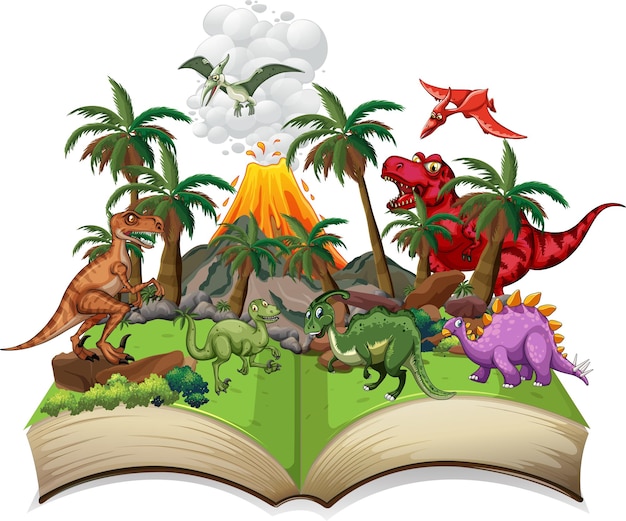 Livre De Contes Avec Des Dinosaures Sur Le Terrain