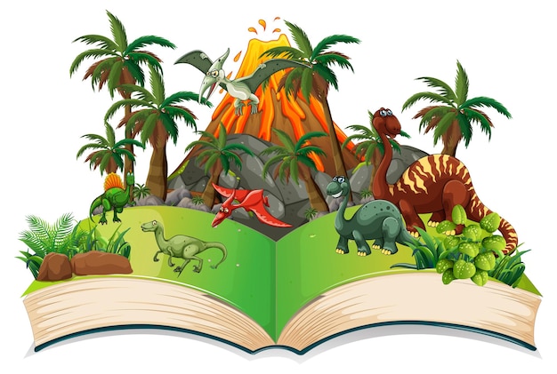 Vecteur gratuit livre de dinosaure dans la forêt