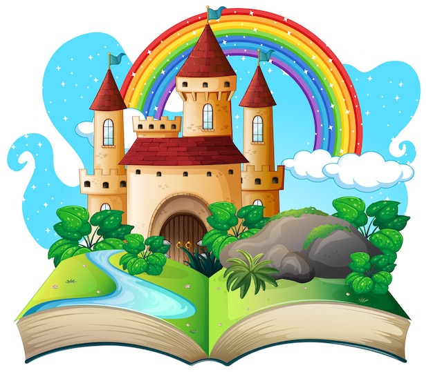 Vecteur gratuit livre pop-up 3d avec thème de conte de fées du château