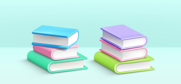 Des livres en papier en pile vectoriel 3D réaliste
