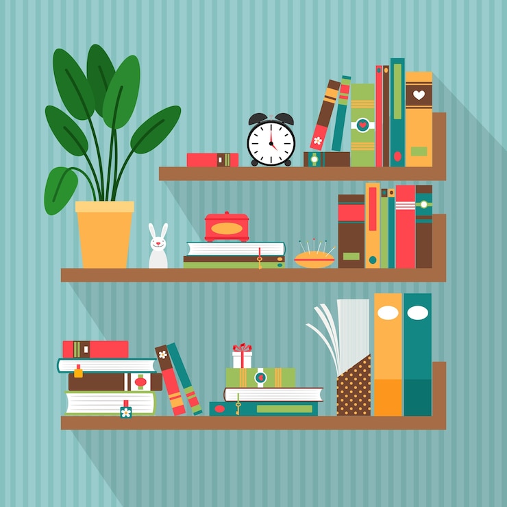 Vecteur gratuit livres de vecteur sur des étagères. bibliothèque et littérature, intérieur et étude
