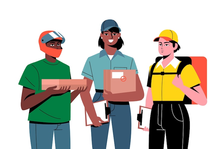 Vecteur gratuit livreur à domicile de diverses entreprises