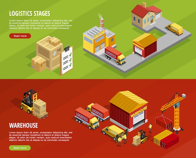 Vecteur gratuit logistique bannières horizontales isométriques