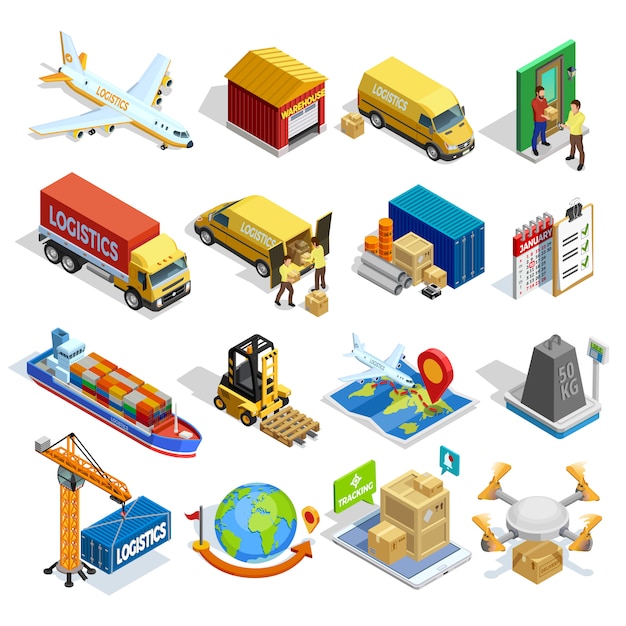 Vecteur gratuit logistique isometric icons set