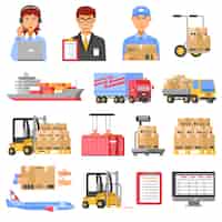 Vecteur gratuit logistique et livraison décoratif icons set