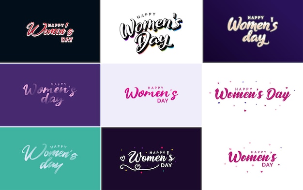 Vecteur gratuit logo abstrait happy women's day avec un dessin vectoriel d'amour dans les couleurs roses rouges et noires