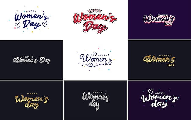 Vecteur gratuit logo abstrait happy women's day avec un dessin vectoriel d'amour dans les couleurs roses rouges et noires