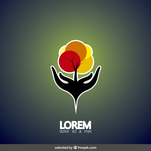 Vecteur gratuit logo avec des arbres et des mains