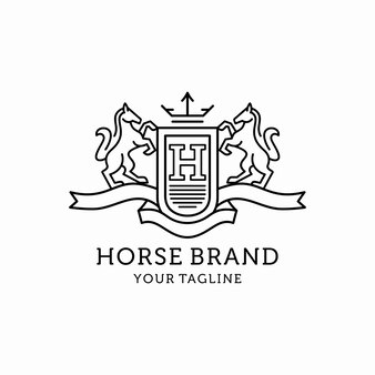 Logo d'art de ligne de marque de cheval héraldique