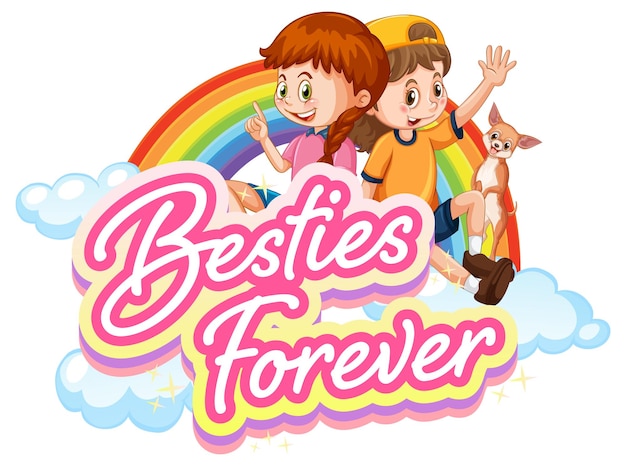 Logo Bestie Pour Toujours Avec Le Personnage De Dessin Animé De Deux Filles