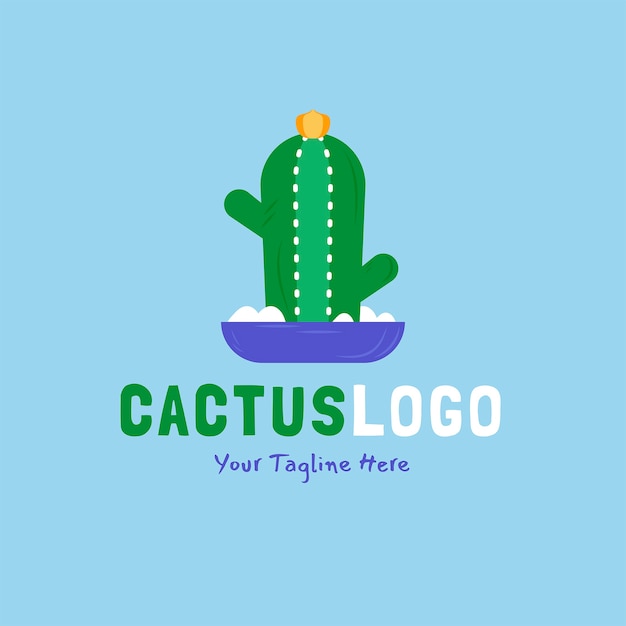 Logo De Cactus Plat Dessiné à La Main