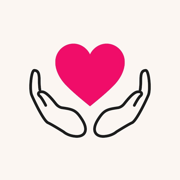 Vecteur gratuit logo de charité, mains soutenant l'icône de coeur design plat illustration vectorielle