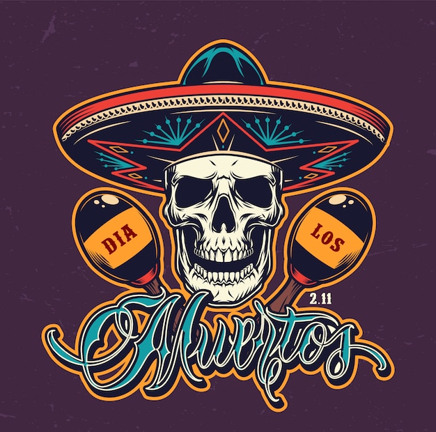 Vecteur gratuit logo coloré de la journée mexicaine des morts