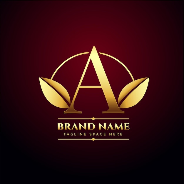 Vecteur gratuit logo de concept lettre a de feuilles d'or dans un style premium