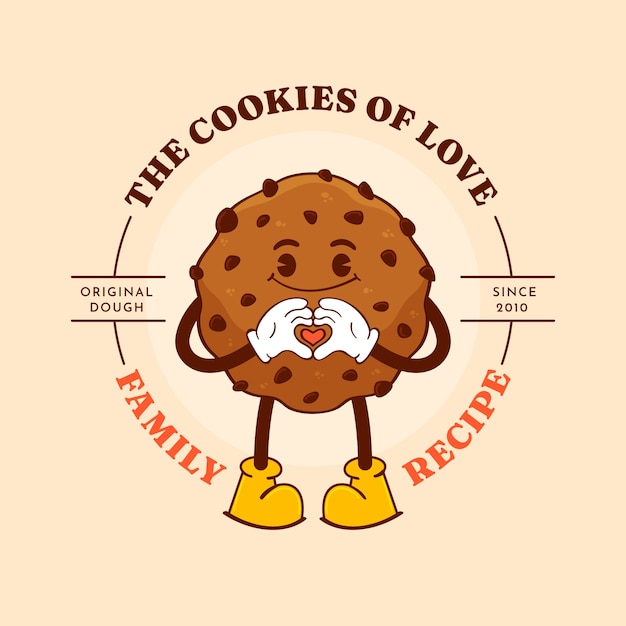 Vecteur gratuit logo de cookie aux pépites de chocolat mignon dessiné à la main