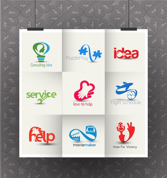 Vecteur gratuit logo corporate branding identity vector design idea aide flight movie maker vote victoryhelp love service