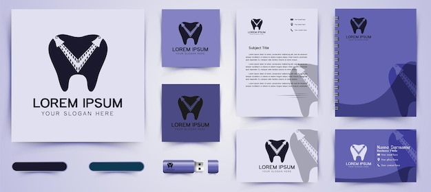 Vecteur gratuit logo dentaire et modèle de marque de carte de visite designs inspiration isolé sur fond blanc