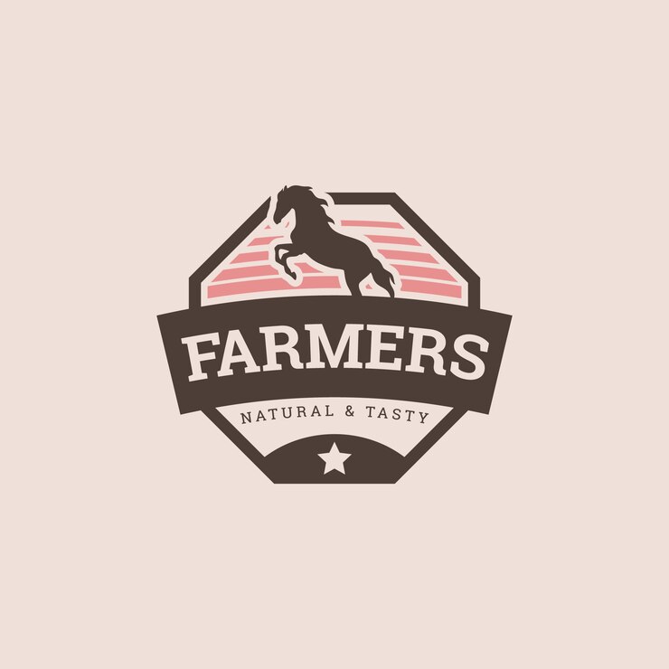 Vecteur gratuit logo du marché des agriculteurs design plat dessiné à la main