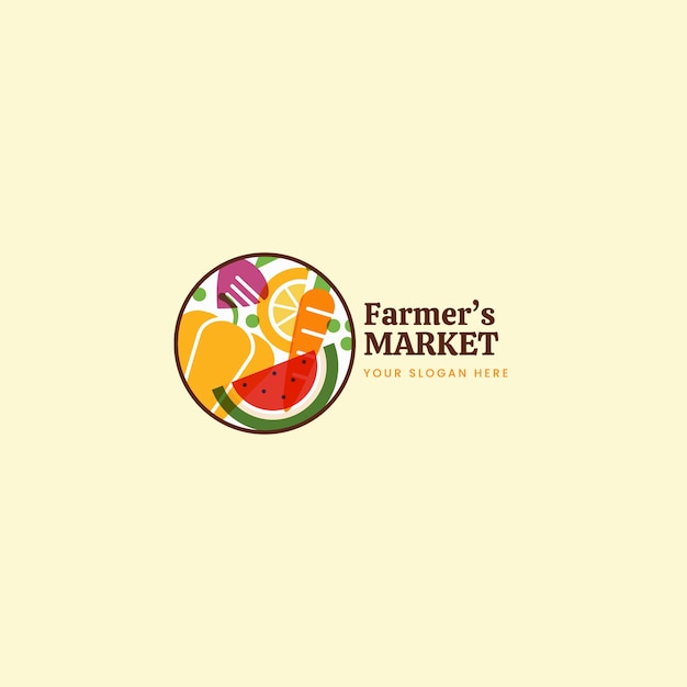 Logo du marché des agriculteurs design plat dessiné à la main