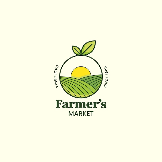 Vecteur gratuit logo du marché des agriculteurs design plat dessiné à la main