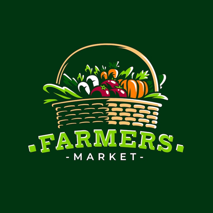 Vecteur gratuit logo du marché des agriculteurs dessiné à la main