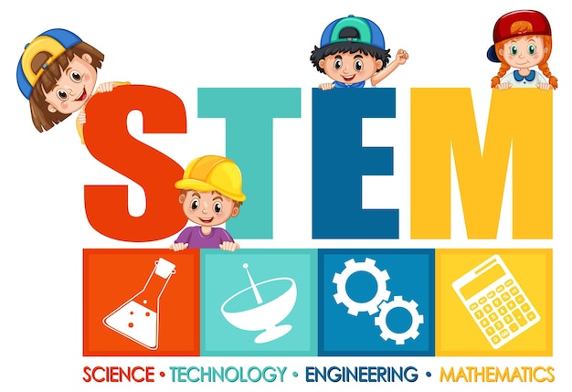 Logo De L'éducation Stem Avec Personnage De Dessin Animé Pour Enfants