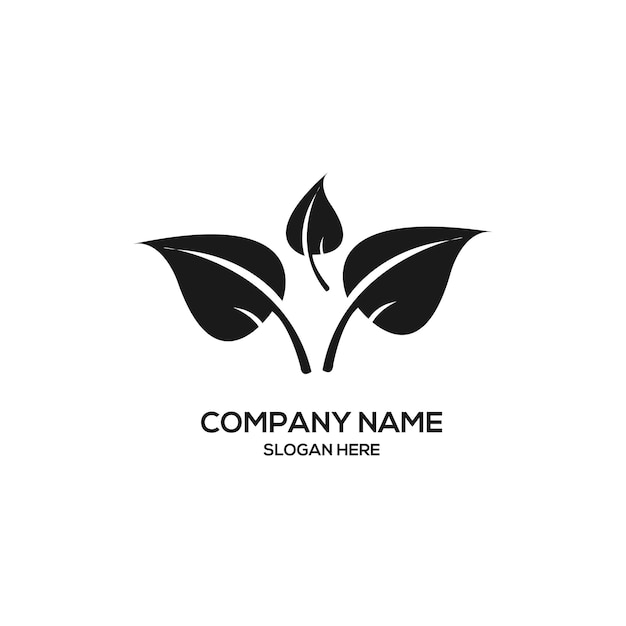 Vecteur gratuit logo de feuilles noires avec le mot entreprise dessus