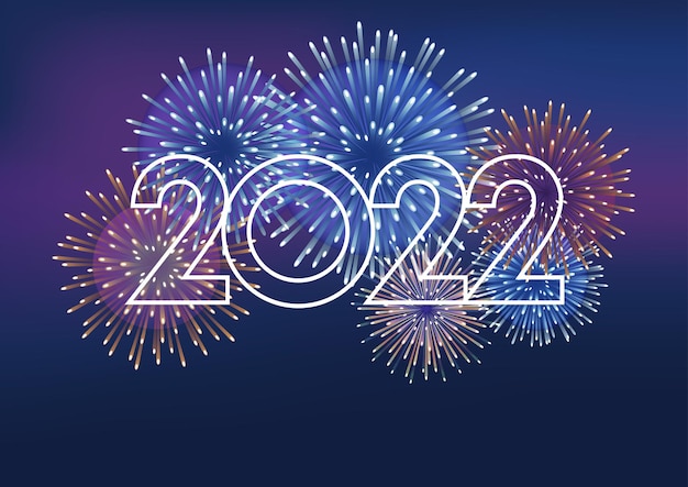 Le logo et les feux d'artifice de l'année 2022 avec espace de texte sur fond sombre Célébration du nouvel an