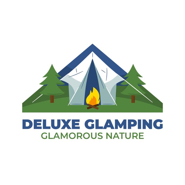 Logo glamping design plat dessiné à la main