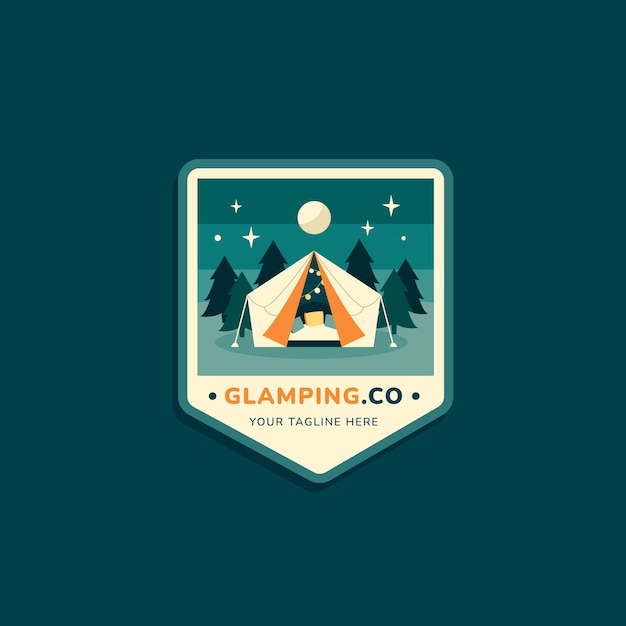 Vecteur gratuit logo glamping design plat dessiné à la main