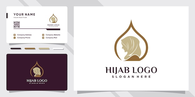 Logo hijab femme avec un concept unique et un design de carte de visite vecteur premium