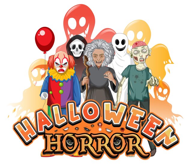 Logo d'horreur Halloween avec personnage de dessin animé