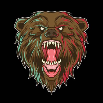 Logo d'illustration de tête d'ours grizzli en colère