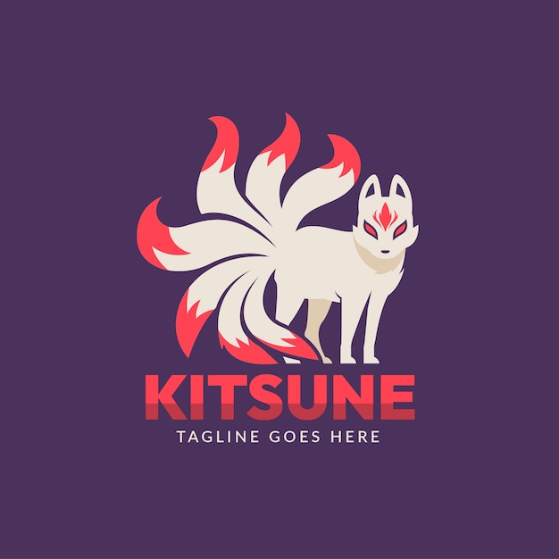 Logo Kitsune Design Plat Dessiné à La Main