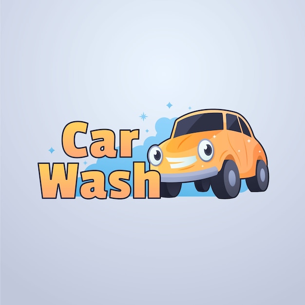 Vecteur gratuit logo de lavage de voiture de dessin animé dégradé