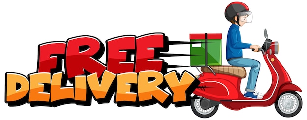Vecteur gratuit logo de livraison gratuite avec homme de vélo ou coursier
