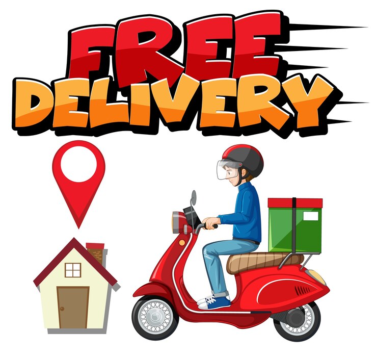 Vecteur gratuit logo de livraison gratuite avec homme de vélo ou coursier