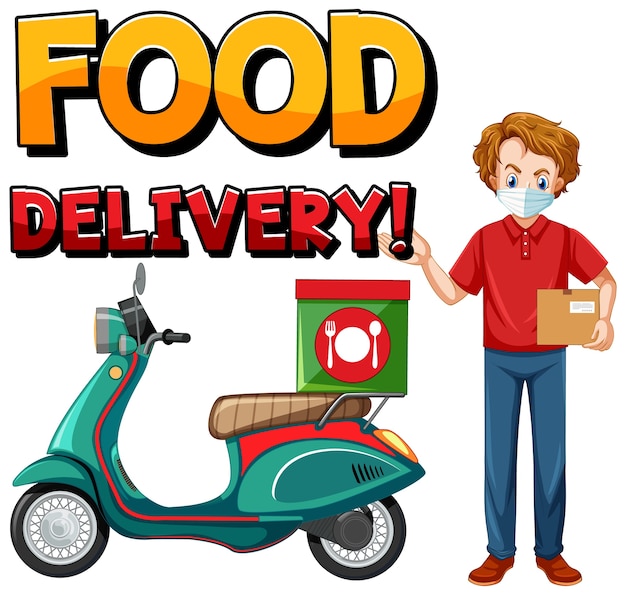Logo de livraison de nourriture avec homme de vélo ou courrier