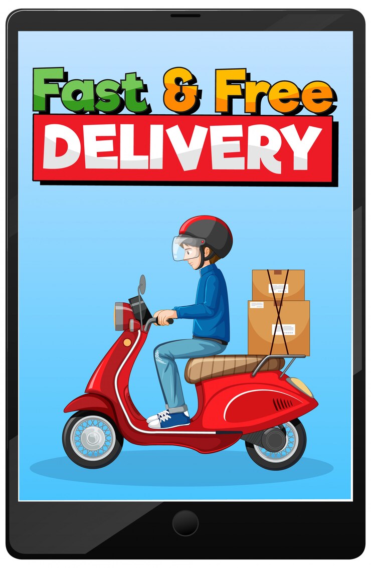 Vecteur gratuit logo de livraison rapide et gratuit avec un homme à vélo ou un courrier