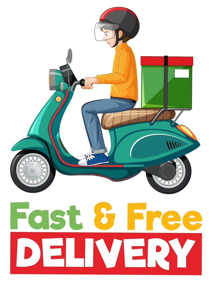 Vecteur gratuit logo de livraison rapide et gratuit avec un homme à vélo ou un courrier