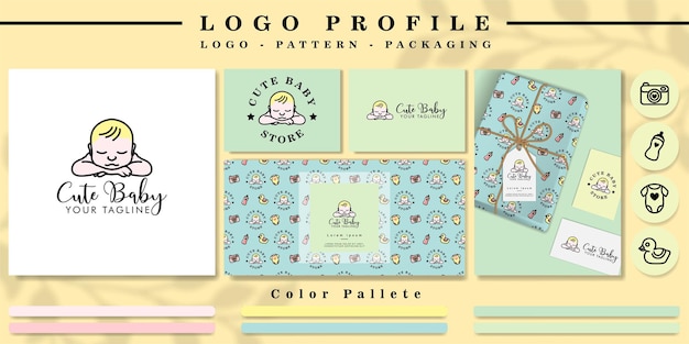 Logo De Magasin De Bebe Mignon Avec Motif Et Icone D Invitation De Maquette Pour La Marque Vecteur Premium