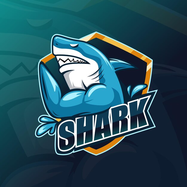 Logo de mascotte de jeu esport requin musclé