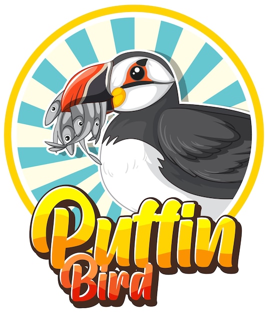 Vecteur gratuit logo d'oiseau macareux avec caractère en carton