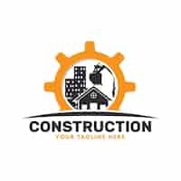 Vecteur gratuit logo de pelle et de construction avec des bâtiments