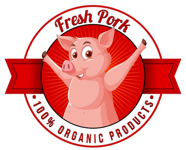 Vecteur gratuit logo de personnage de dessin animé de porc pour les produits à base de porc