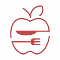 Vecteur gratuit logo de la pomme avec couteau et fourchette