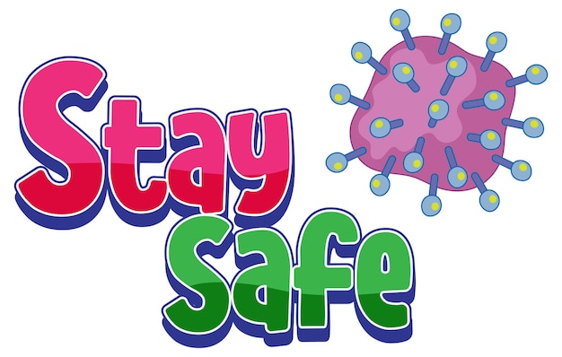 Logo stay safe avec icône de coronavirus isolé sur fond blanc