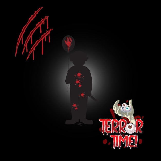 Vecteur gratuit logo terror time avec une silhouette effrayante de clown